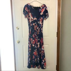 Eshakti Navy Floral Print Maxi Dress With Pockets